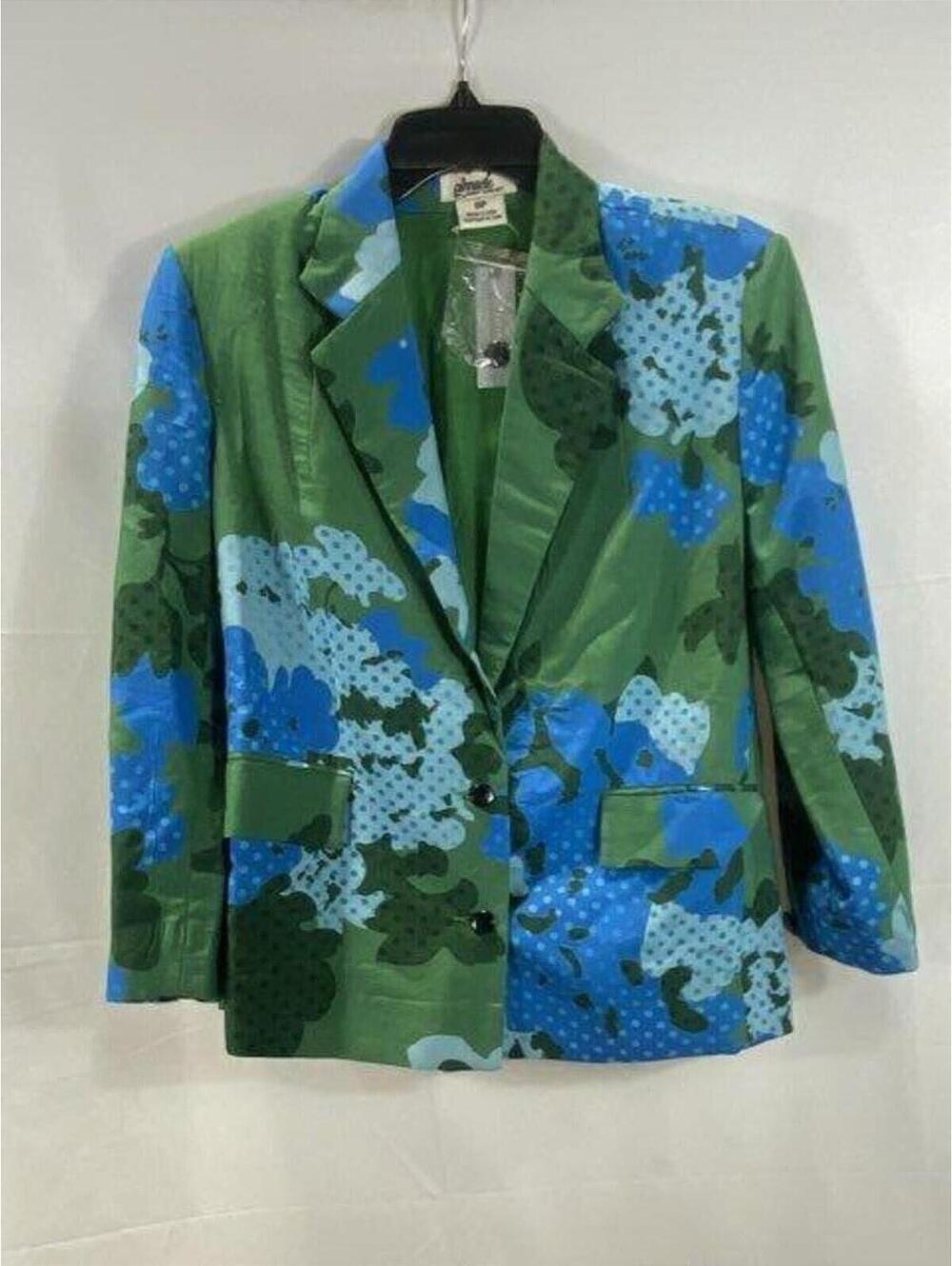 $248 NWT Anthropologie x Pinnacle Emerald Green Floral Jacket Blazer Petite 0P